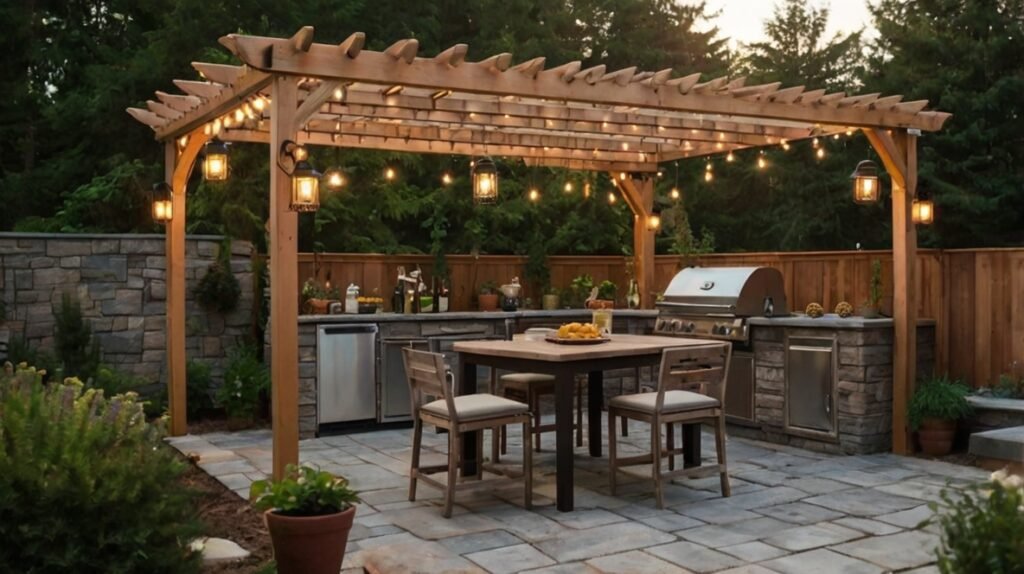 Wooden Pergola Grill Area