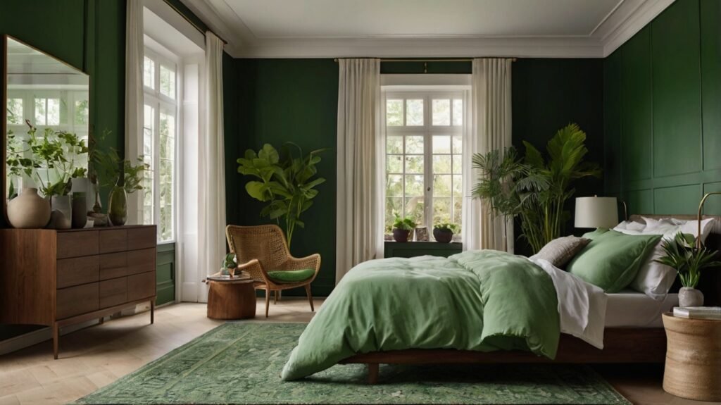 green and white bedrooom