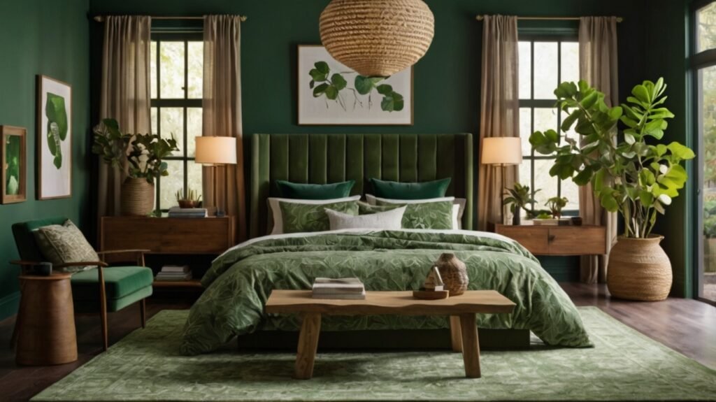 monochrome green bedroom
