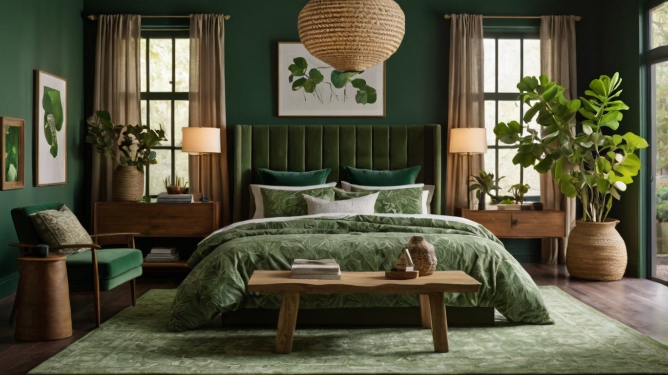 monochrome green bedroom