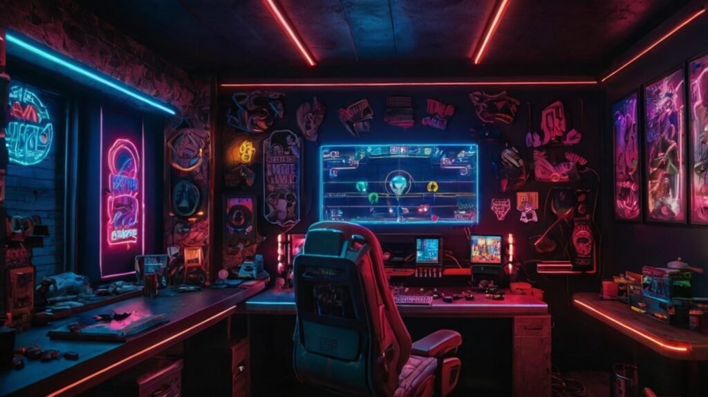 neon lights and signs for gaming room