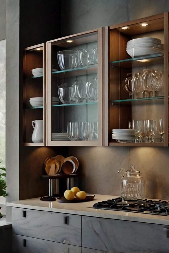 Floating Cabinets with Glass Fronts