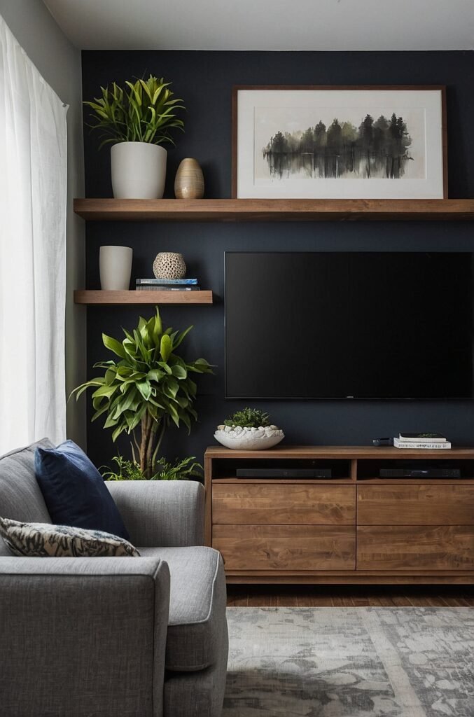 Floating Shelves with tv wall