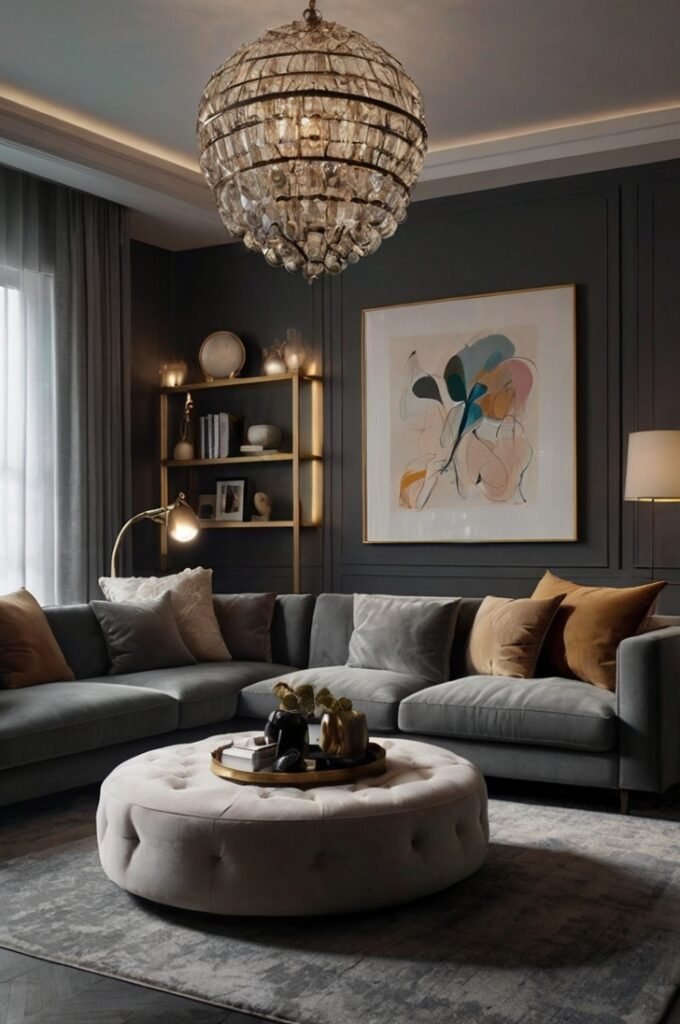 Grey Couch with Dramatic Lighting