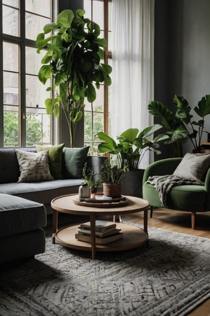 Grey Couch with Greenery