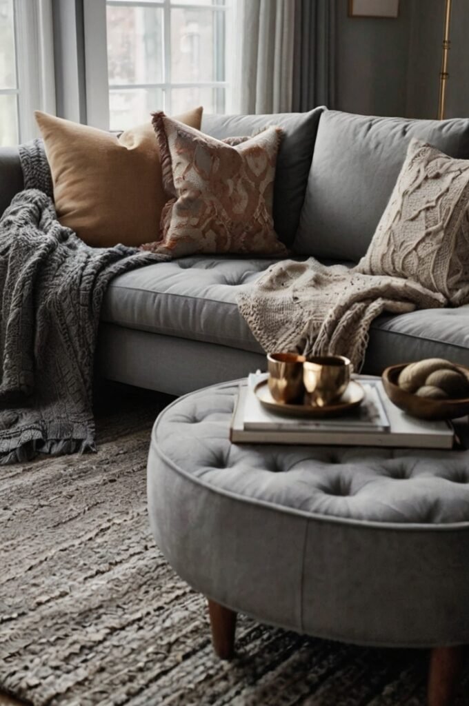 Grey Couch with Layered Textures