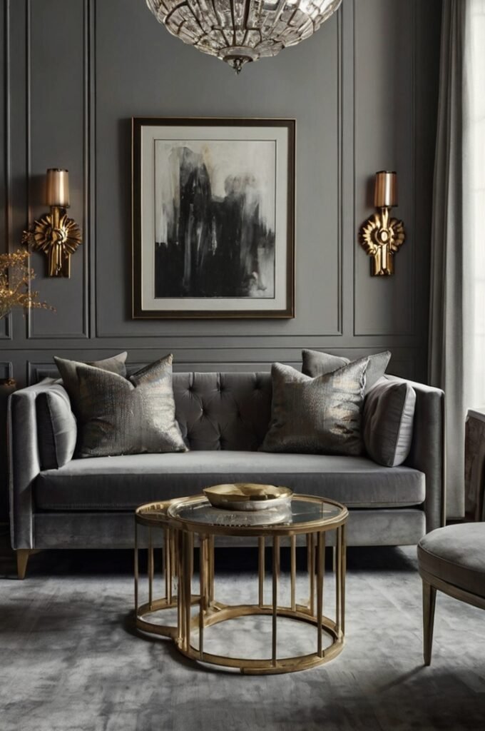 Grey Couch with Metallic Accents