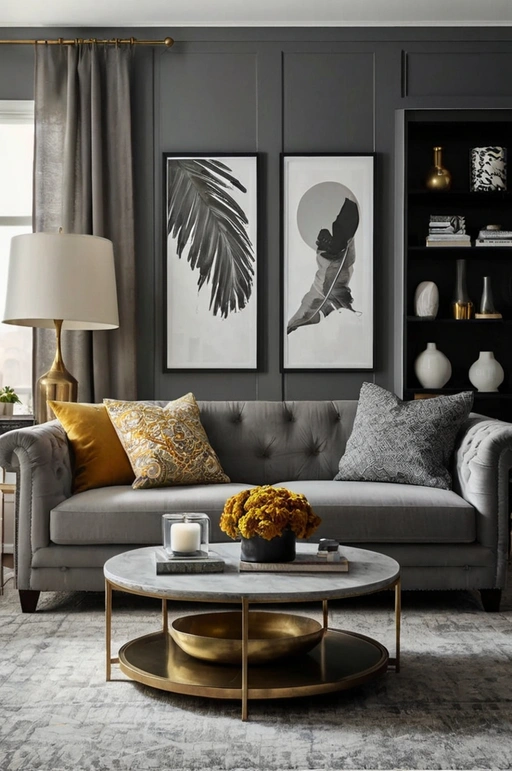 Grey Couch with a Gallery Wall