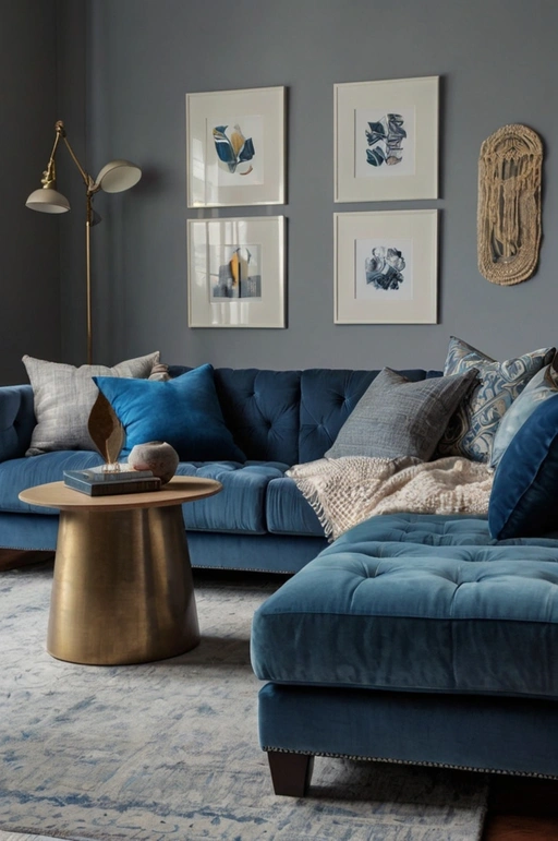 Grey Sofa with Blue Cushions