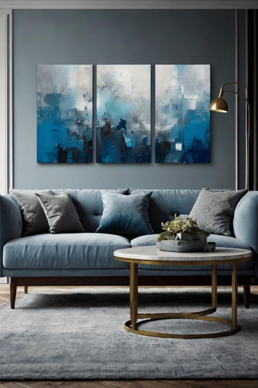 Grey Walls with Blue Artwork