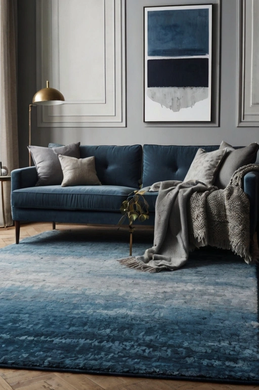 Layered Blue and Grey Rugs