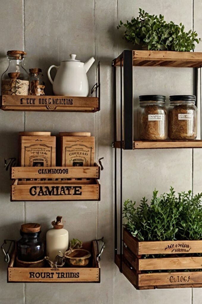 Line with Rustic Wooden Crates