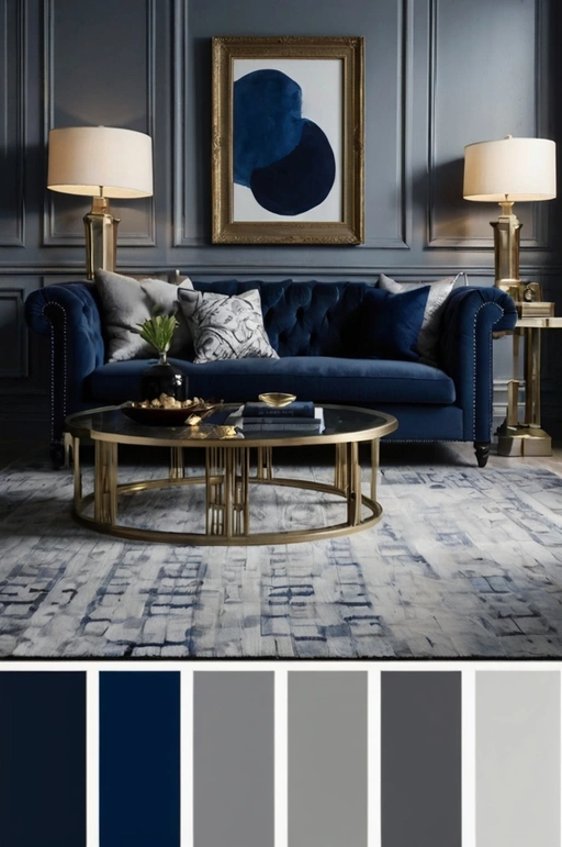 Navy Blue Walls with Light Grey Accents