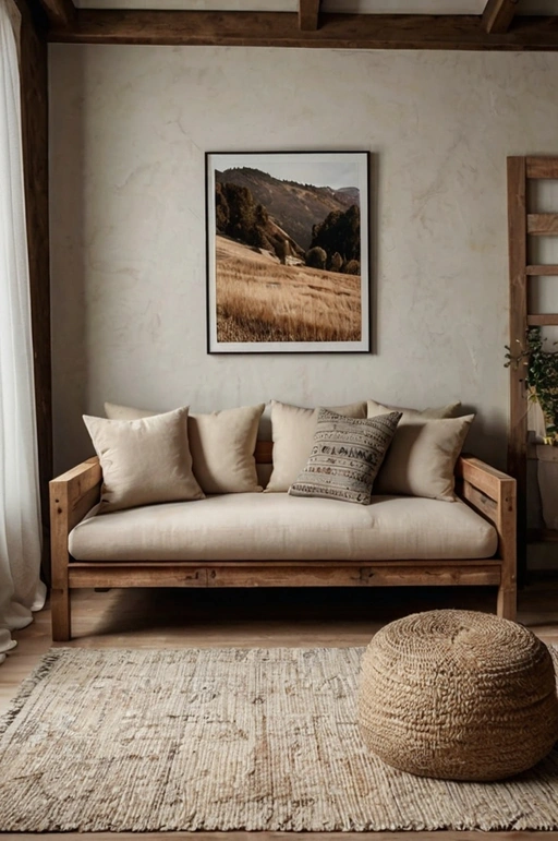 Rustic Wooden-Frame Sofa