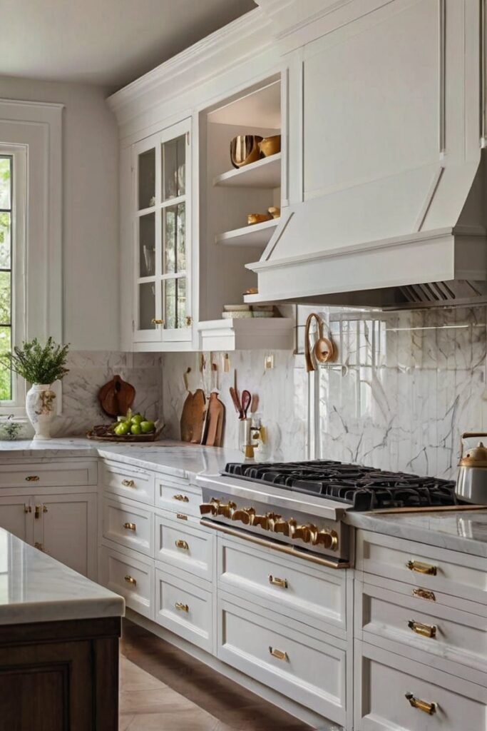 White Backsplash with Marble Countertops