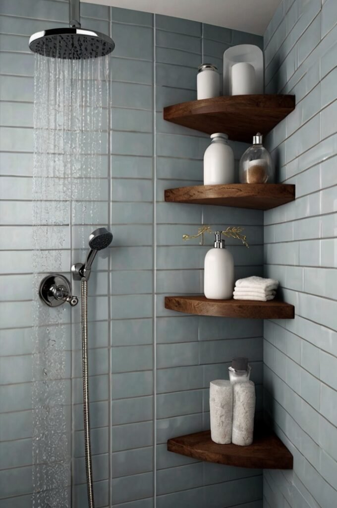 Corner Shower with Floating Shelves