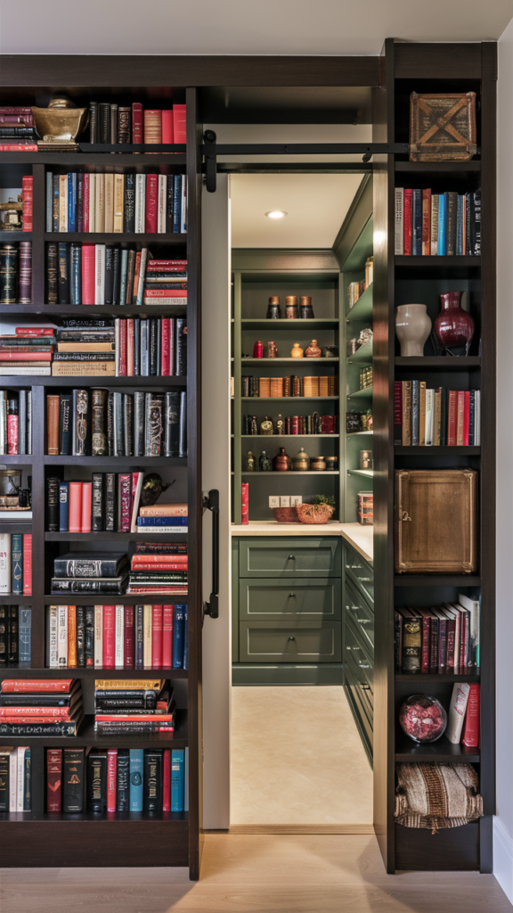 Hidden Pantry with a Sliding Bookshelf