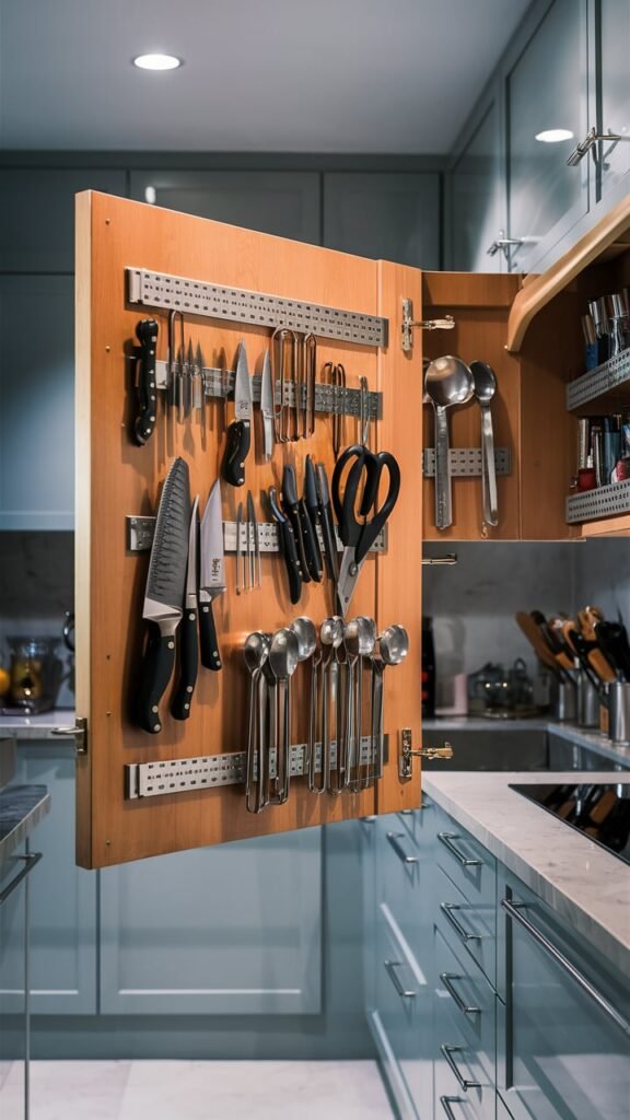 Install Magnetic Strips Inside Cabinet Doors