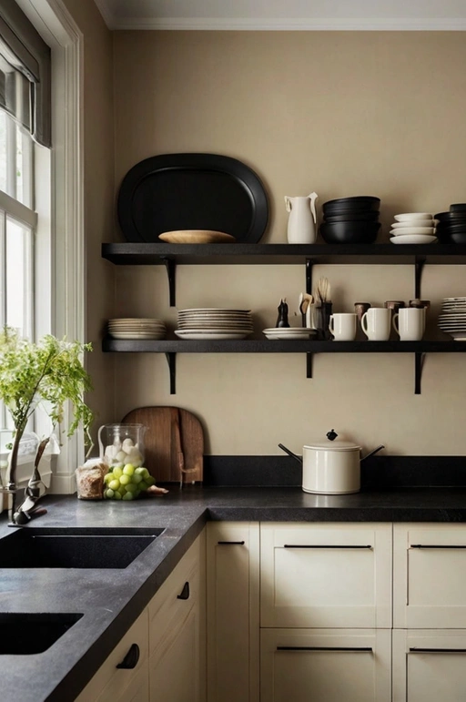 Open Shelving with Contrasting Colors