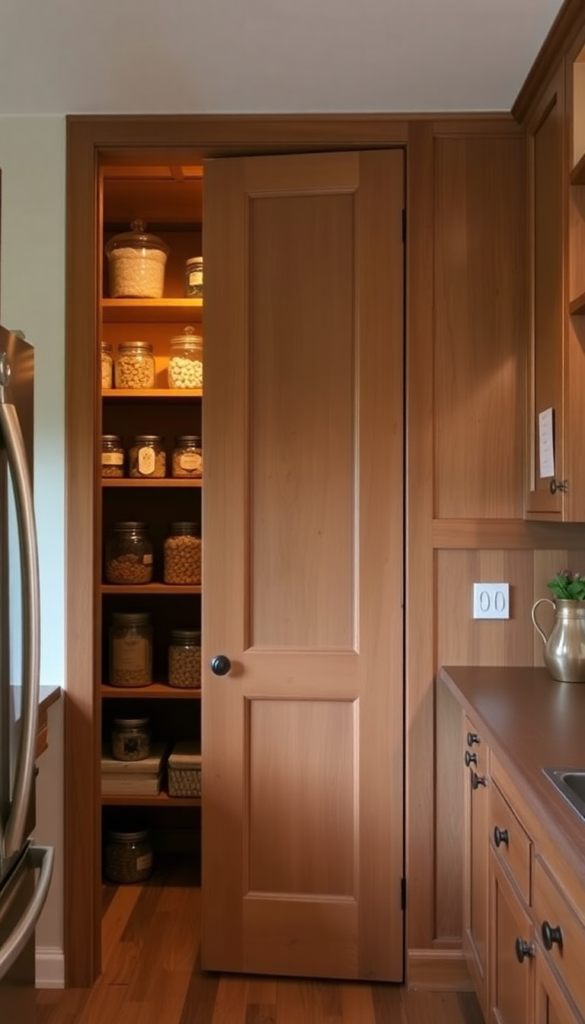 Pantry Behind a Rolling Library Ladder