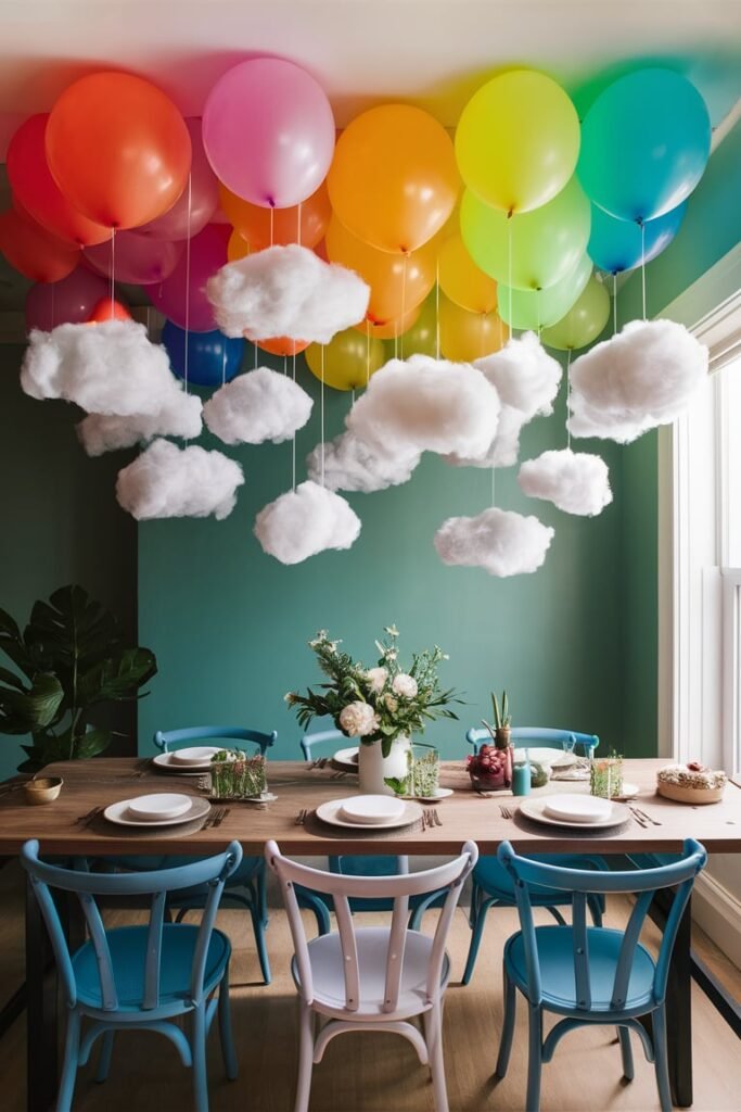 Rainbow Balloons with Hanging Clouds