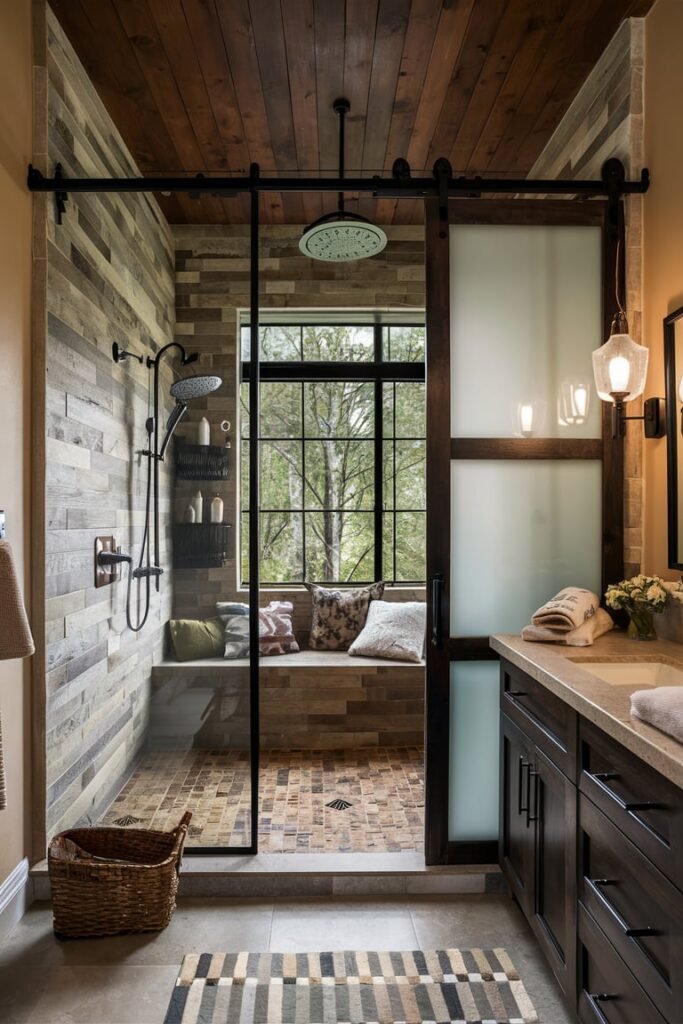 Walk-In Shower with Sliding Barn Door