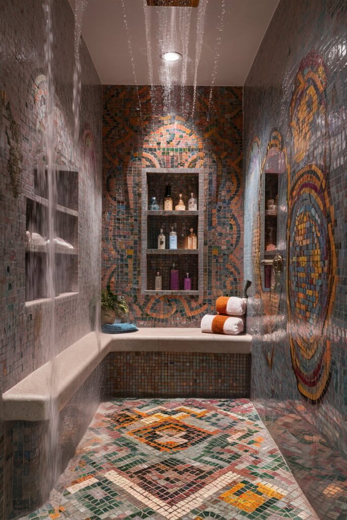 Walk-In Showers with Artistic Mosaics