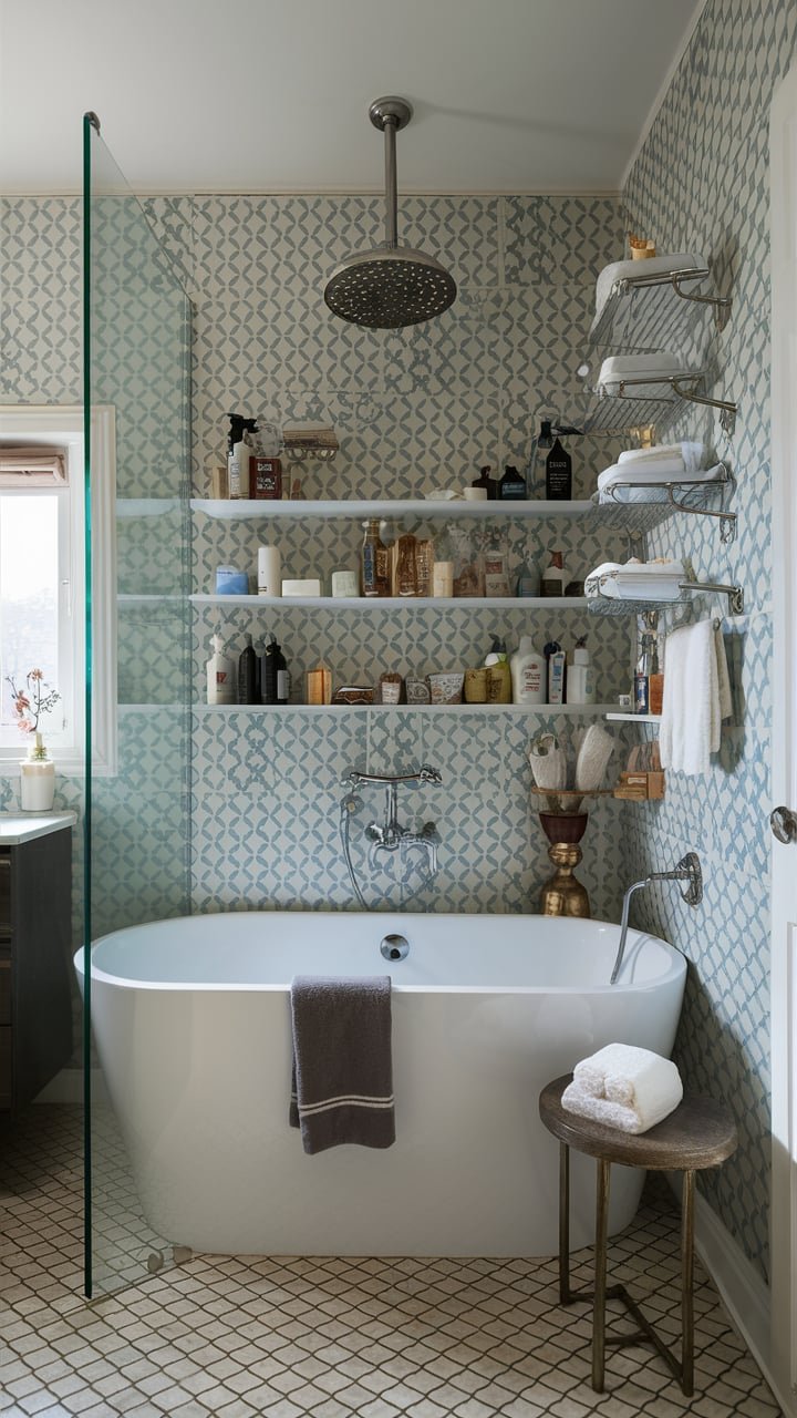 Bath and Shower Combo Ideas with Integrated Shelves for Stylish Storage