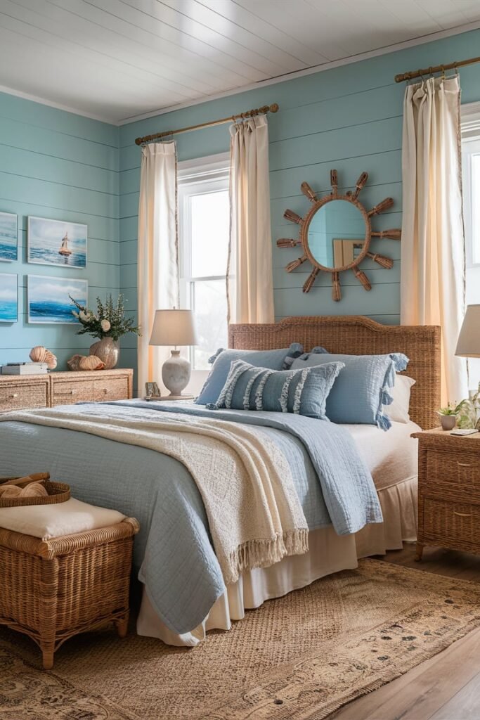 Beach-Inspired Blue and Cream Bedroom