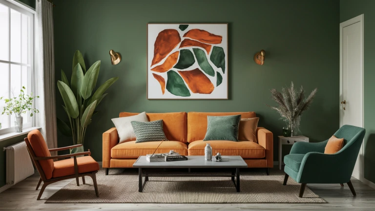 Burnt Orange and Green Living Room