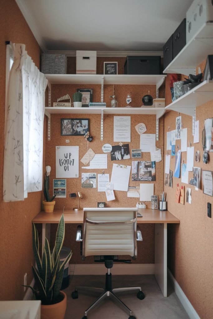 Closet Office with a Cork Wall