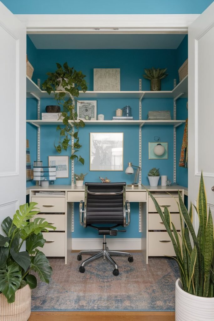 Closet Office with a Pop of Color