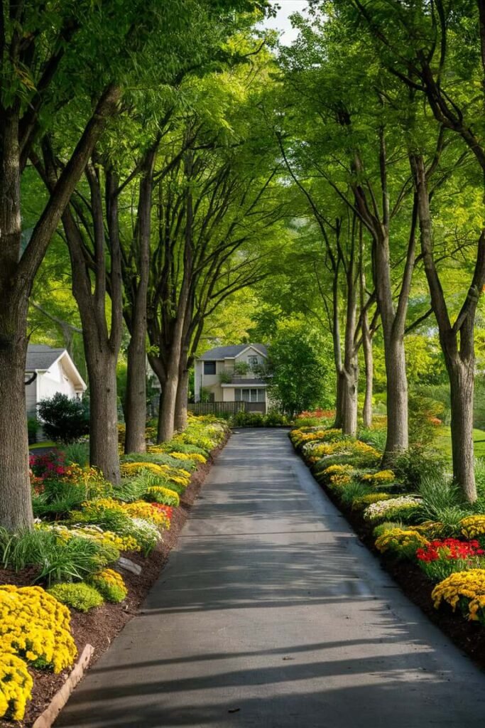Decorate with Seasonal Flower Beds Alongside the Driveway
