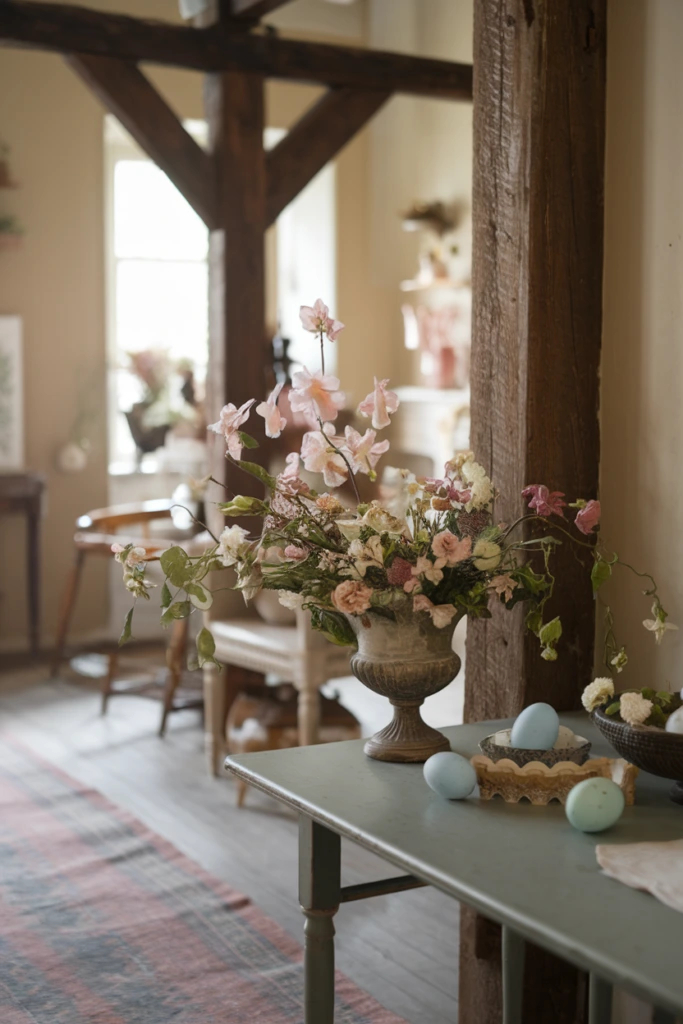 Delicate Floral Arrangements in Antique Vases