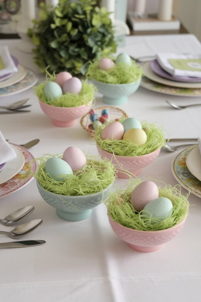 Easter Grass and Eggs Table Setting