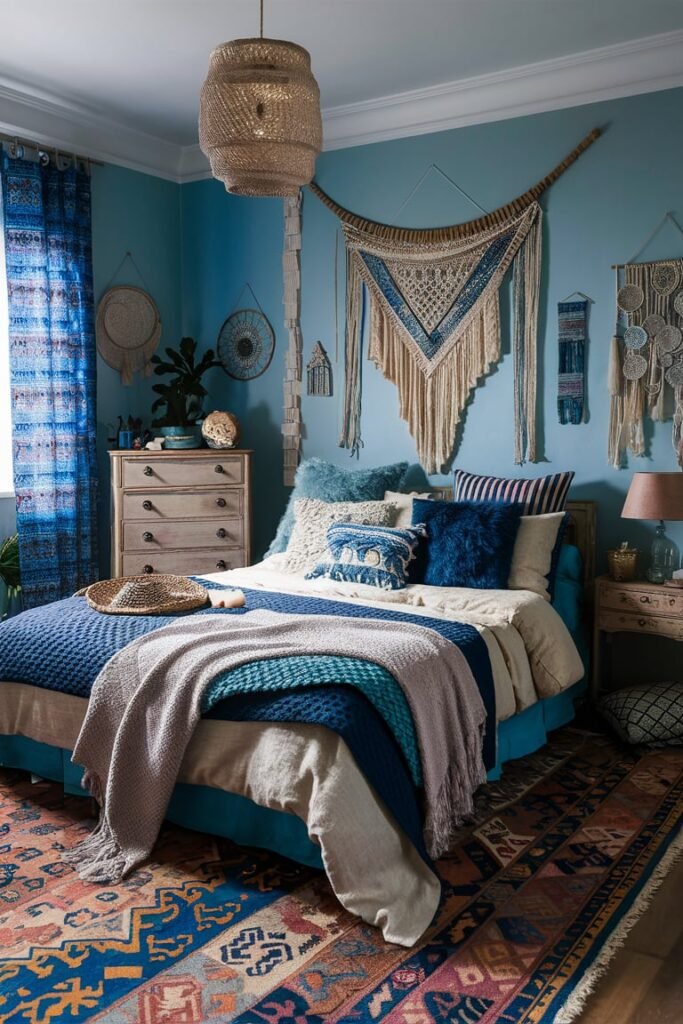 Eclectic Blue and Cream Bedroom Ideas
