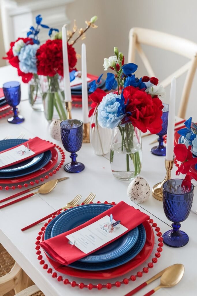 Red and Blue Easter Table Settings