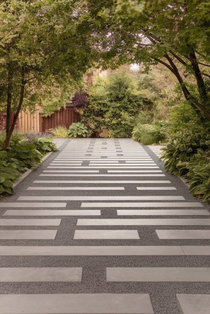 Use Gravel and Concrete Pavers for a Textured Design