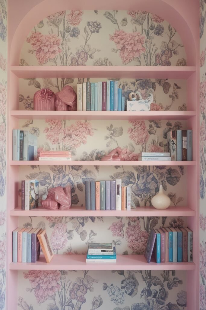 Wallpapered Bookcase