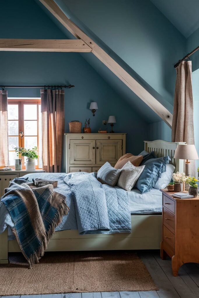 Warmth of Blue and Cream in a Country Bedroom