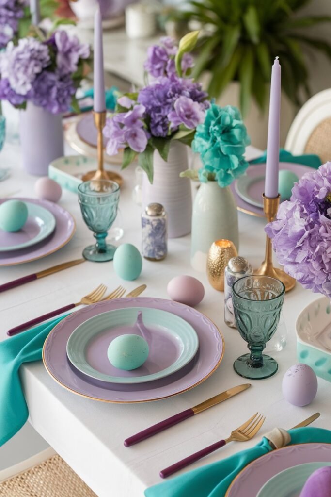 Whimsical Purple and Teal Table Settings