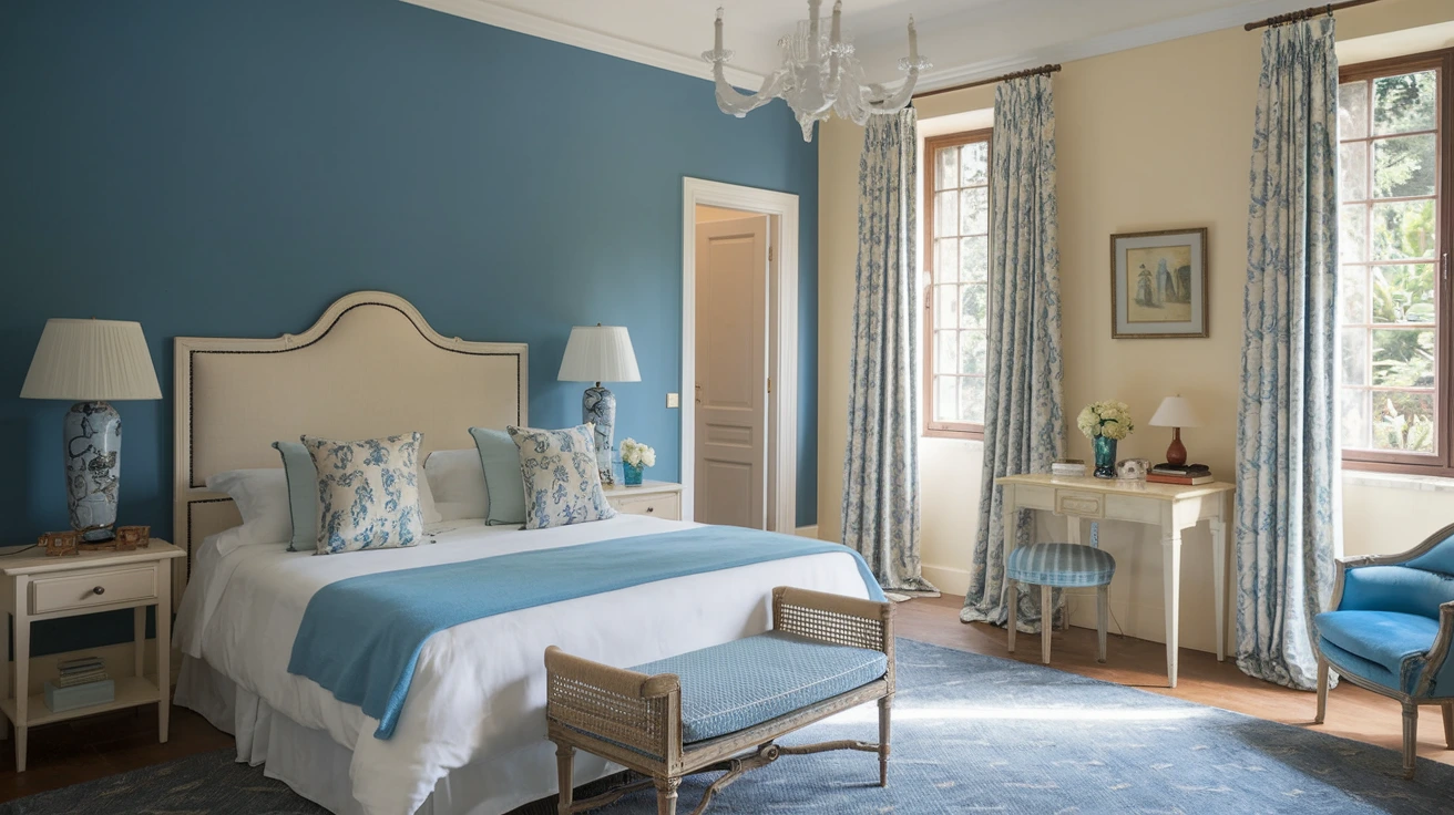 blue and cream bedroom