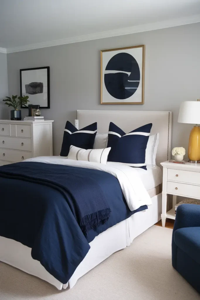 Add Color Pops With Navy Bedding
