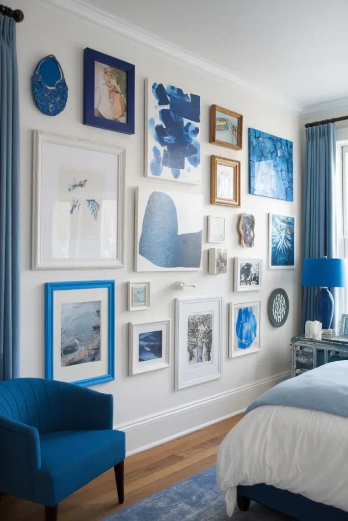Gallery Walls with Blue Accents