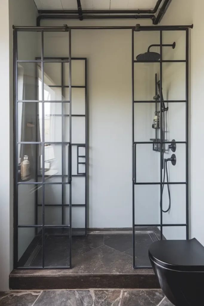 Industrial Black Shower with Metal Frames