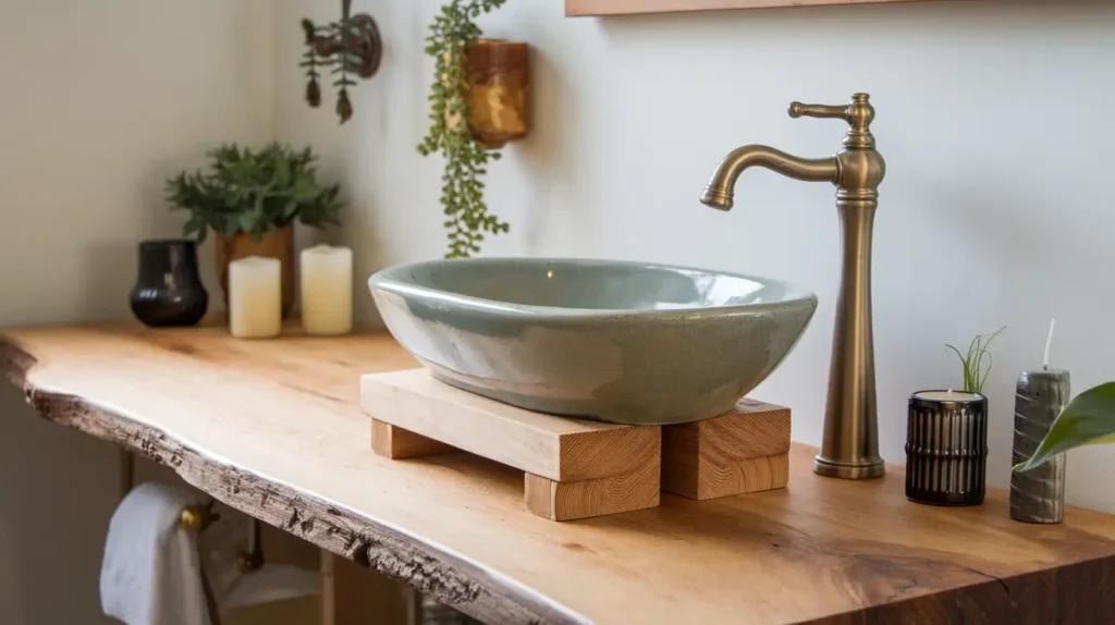 Vessel Sink on Wooden Countertop