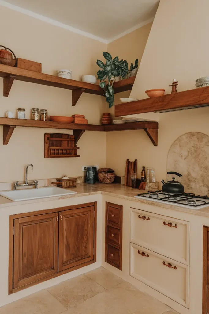 Add Open Shelving with Wooden Accents