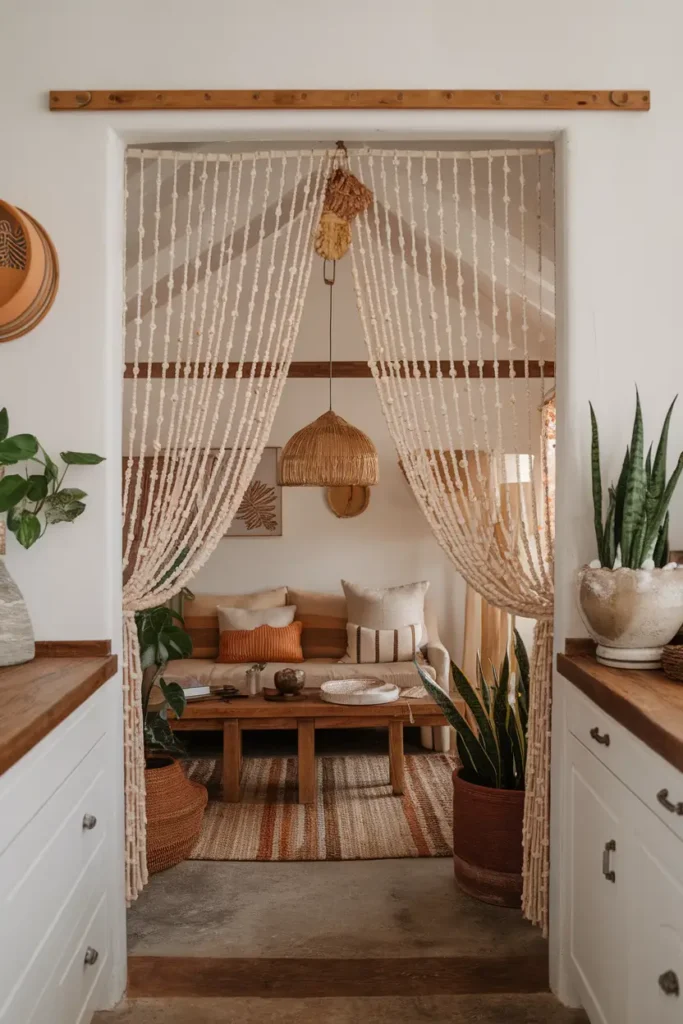 Beaded curtain doorway
