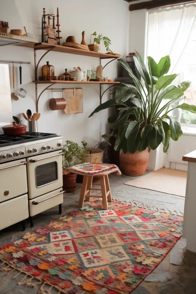 Colorful kilim rug accents