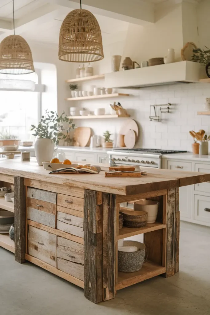 Rustic reclaimed wood island